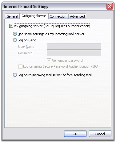 Outgoing Server Dialog